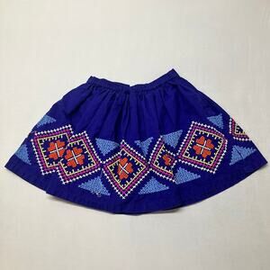 Mini Boden Embroidered Blue Folk Peasant Skirt Girls Size 4-5 100% Cotton